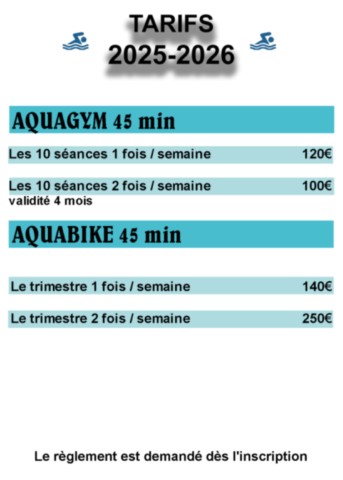 tarifs aquagym aquabike